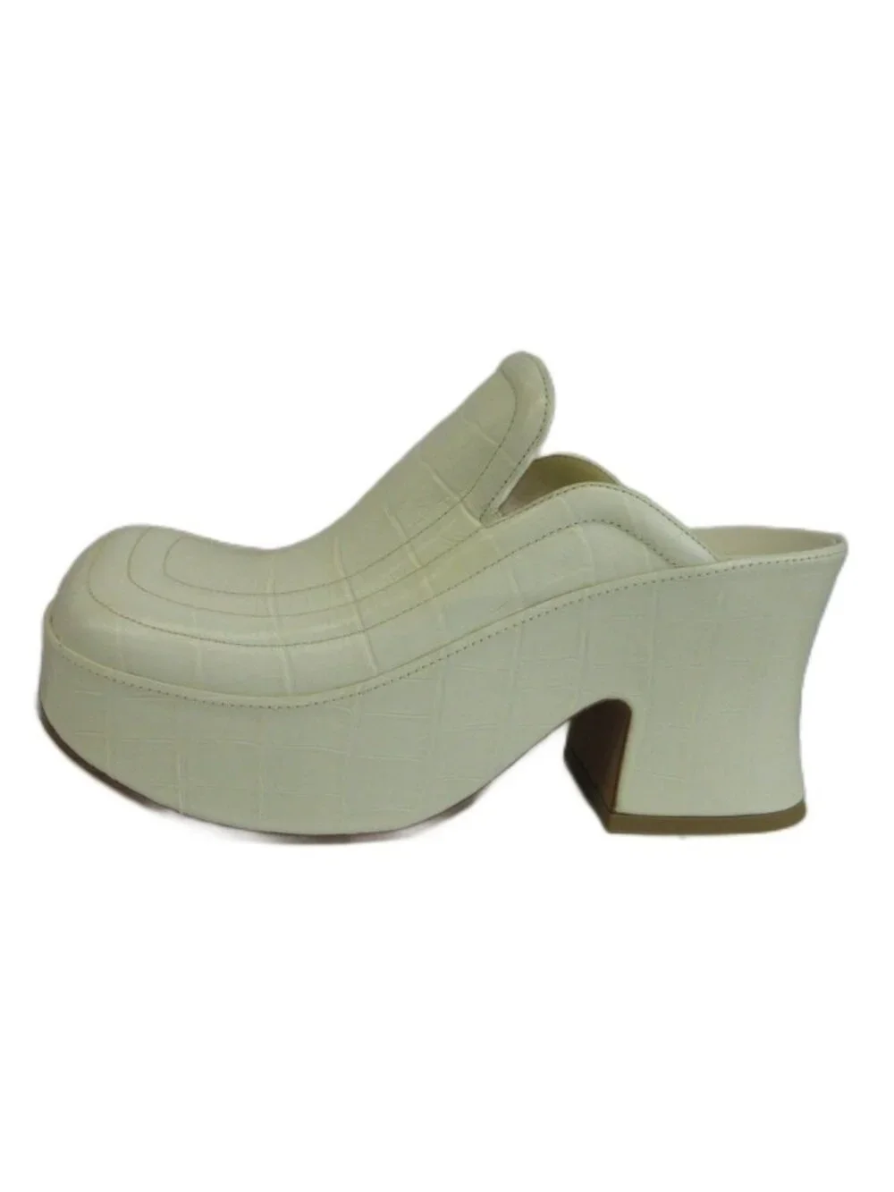Bottega Veneta Wedge Clog Sandals Mules Croco Embossed Leather Thick Sole